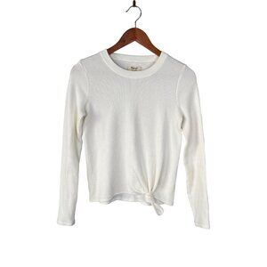 Madewell Texture & Thread Ribbed Knot Front White Long Sleeve Shirt Womens Sz XS